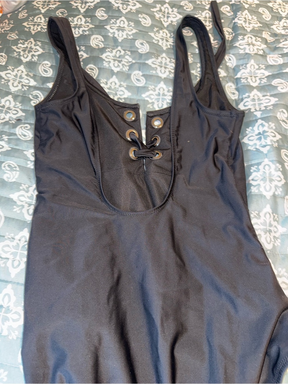 aerie Black Lace-Up One-Piece Bodysuit